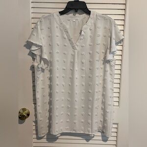 White Polka-Dot Flowy short sleeve shirt
